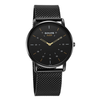 Sonata Fashion Black Dial Metal Strap Analog Watch for Men