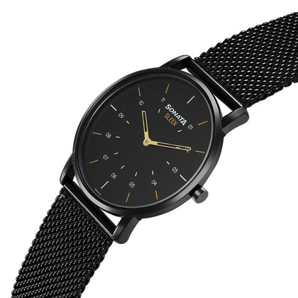 Sonata Fashion Black Dial Metal Strap Analog Watch for Men