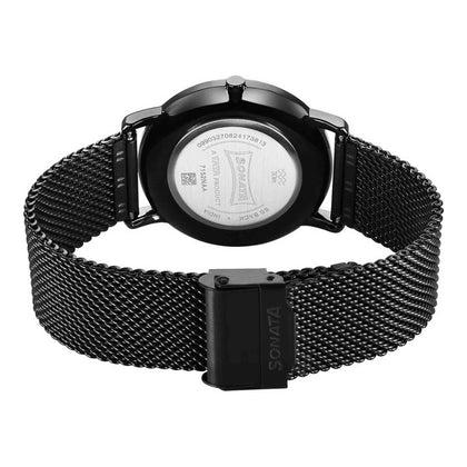 Sonata Fashion Black Dial Metal Strap Analog Watch for Men