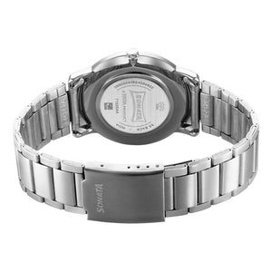 Sonata Sleek Quartz Analog White Dial Silver Stainless Steel Strap Watch For Men
