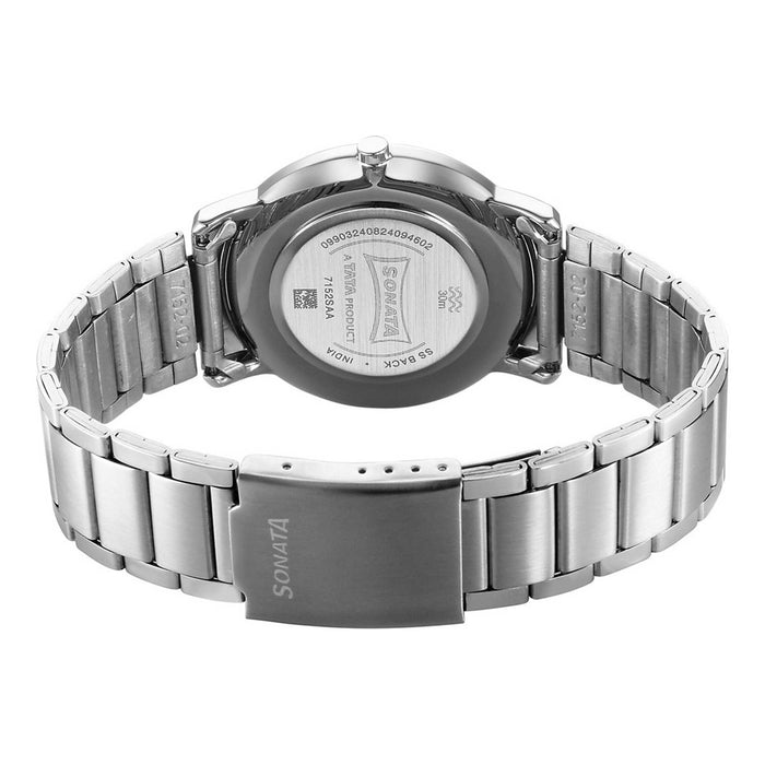 Sonata Sleek Quartz Analog White Dial Silver Stainless Steel Strap Watch For Men