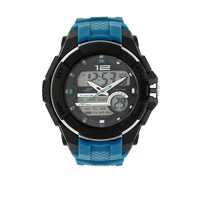 SF Quartz Analog Digital Black Dial Plastic Strap Watch for Men