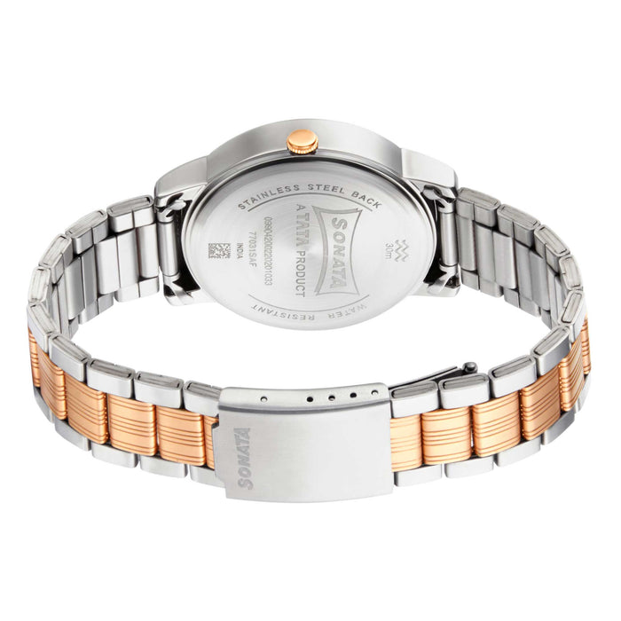 Sonata Quartz Analog with Day and Date White Dial Metal Strap Watch for Men