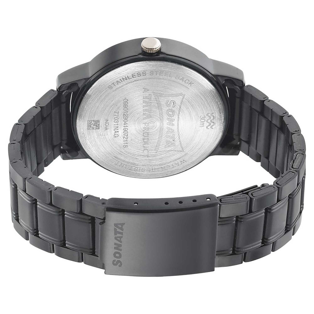 Sonata Quartz Analog Black Dial Metal Strap Watch for Men