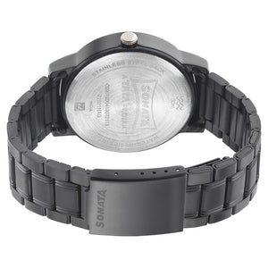 Sonata Quartz Analog Black Dial Metal Strap Watch for Men