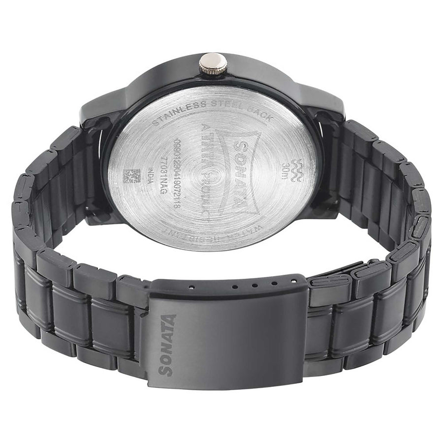 Sonata Quartz Analog Black Dial Metal Strap Watch for Men