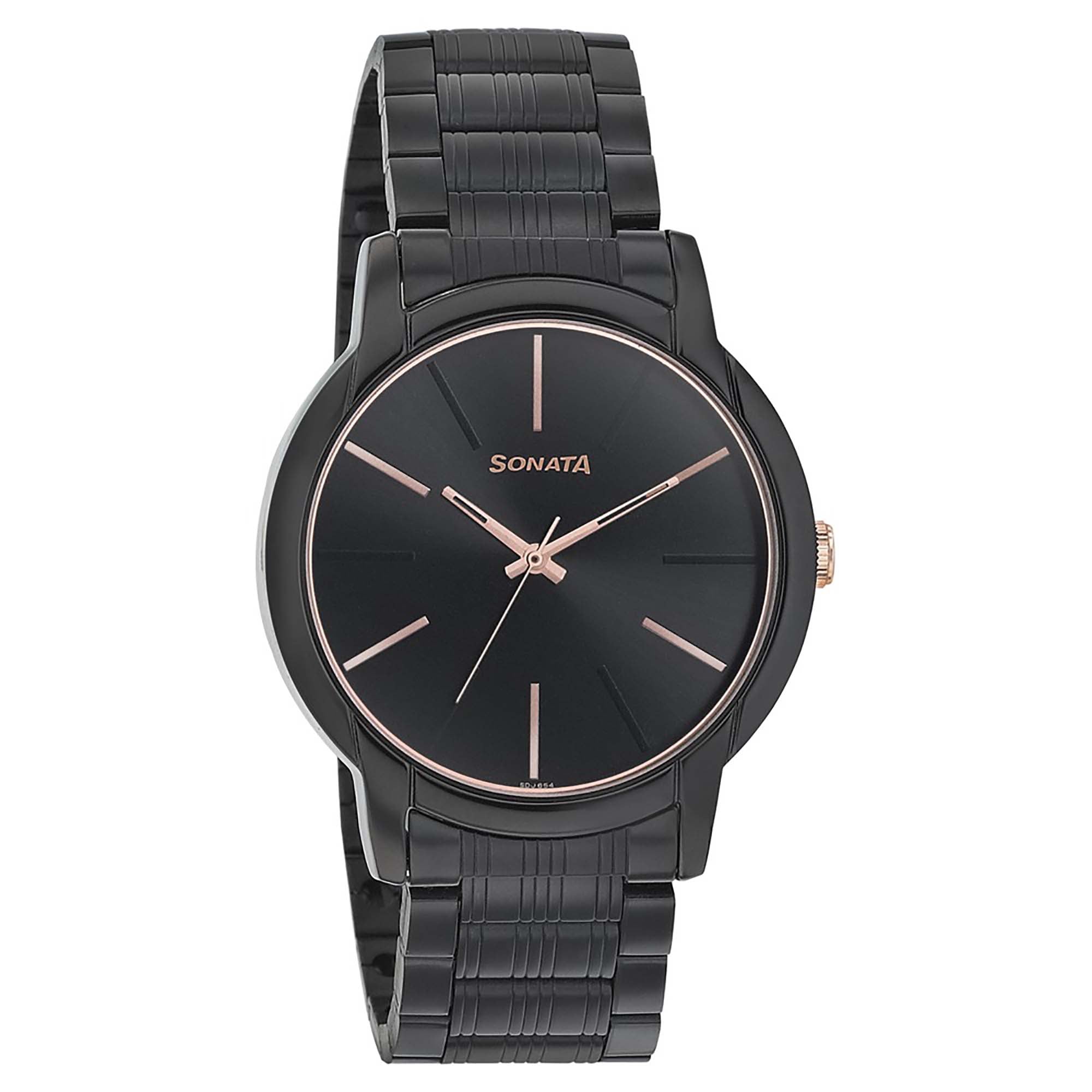 Sonata Quartz Analog Black Dial Metal Strap Watch for Men