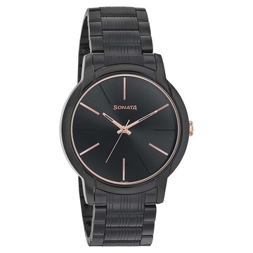 Sonata Beyond Gold Quartz Analog Black Dial Metal Strap Watch for Men