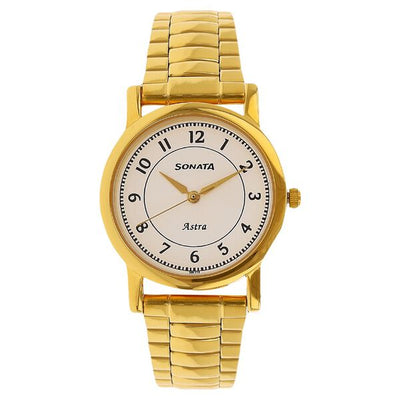 Sonata White Dial Gold Metal Strap Analog Watch for Women