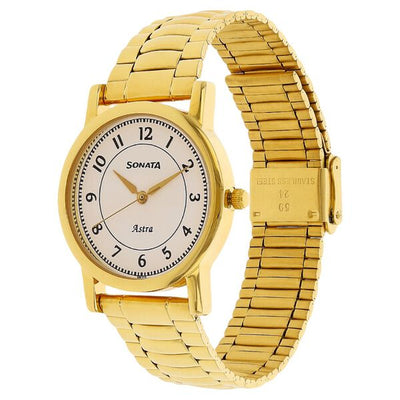 Sonata White Dial Gold Metal Strap Analog Watch for Women
