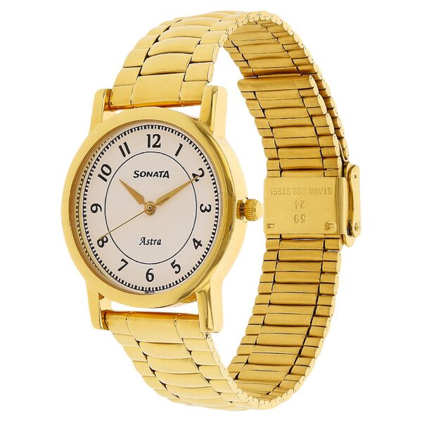 Sonata White Dial Gold Metal Strap Analog Watch for Women
