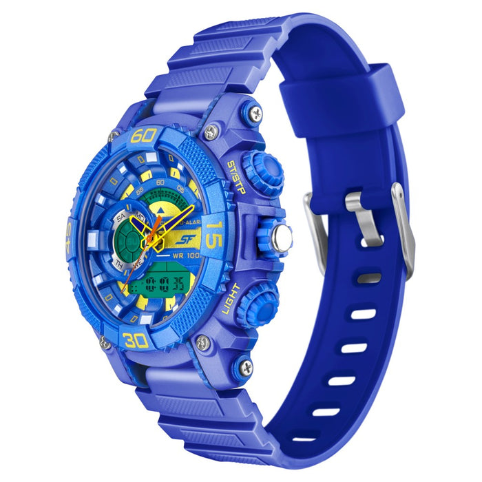 SF Quartz Analog Digital Blue Dial TPU Strap Watch for Men