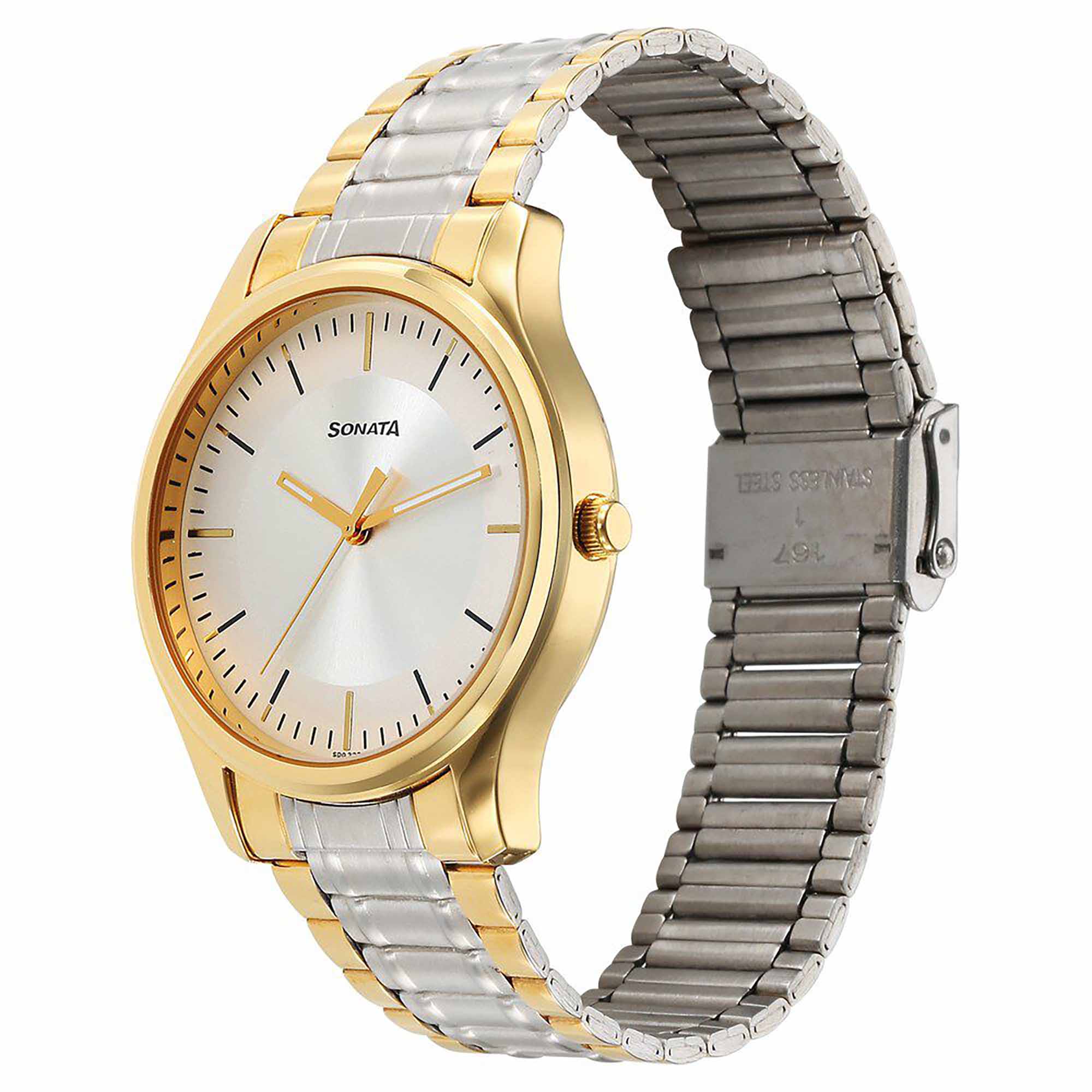 Sonata Traditional Essentials Quartz Analog Silver Dial Stainless Steel Strap Watch for Men