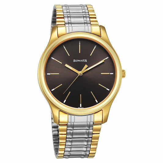 Sonata Traditional Essentials Quartz Analog Grey Dial Stainless Steel Strap Watch for Men