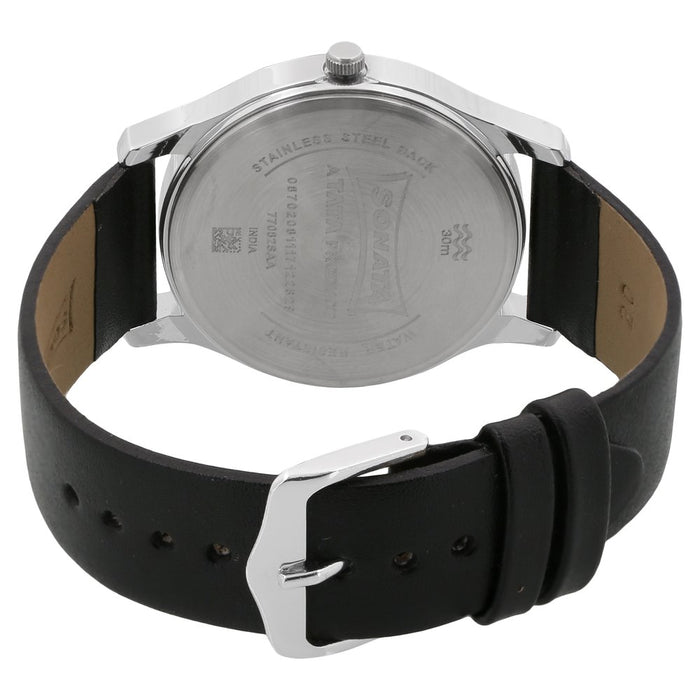 Sonata Quartz Analog Silver Dial Leather Strap Watch for Men