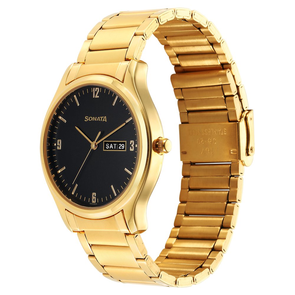 Sonata Quartz Analog with Day and Date Black Dial Watch for Men
