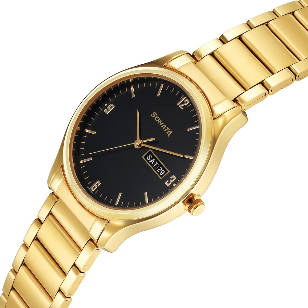 Sonata Quartz Analog with Day and Date Black Dial Watch for Men