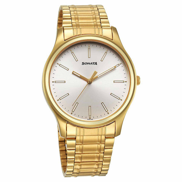Sonata Traditional Essentials Quartz Analog Silver Dial Stainless Steel Strap Watch for Men