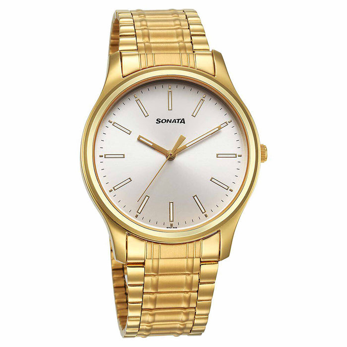 Sonata Traditional Essentials Quartz Analog Silver Dial Stainless Steel Strap Watch for Men