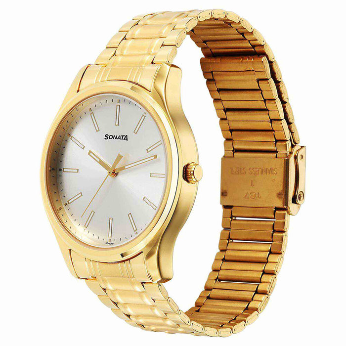 Sonata Traditional Essentials Quartz Analog Silver Dial Stainless Steel Strap Watch for Men