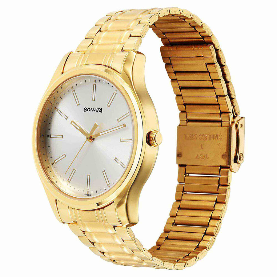 Sonata Traditional Essentials Quartz Analog Silver Dial Stainless Steel Strap Watch for Men
