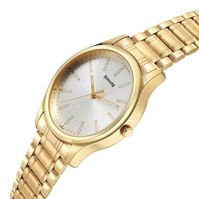 Sonata Traditional Essentials Quartz Analog Silver Dial Stainless Steel Strap Watch for Men