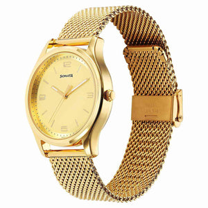 Sonata Traditional Essentials Quartz Analog Champagne Dial Stainless Steel Strap Watch for Men