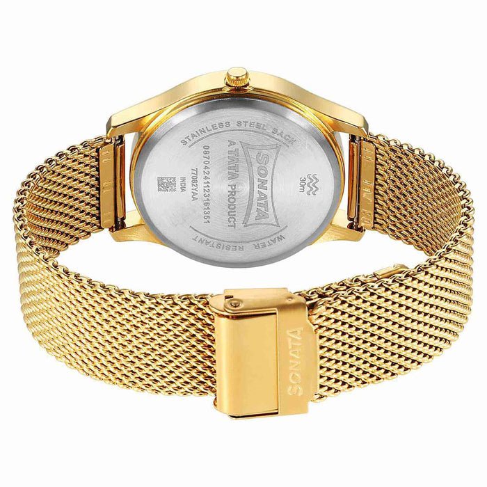 Sonata Traditional Essentials Quartz Analog Champagne Dial Stainless Steel Strap Watch for Men