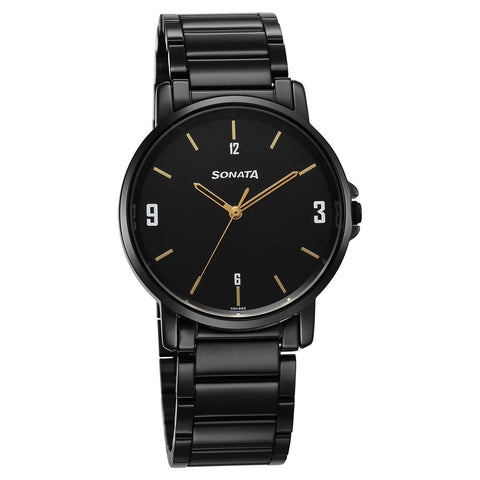 Sonata Quartz Analog Black Dial Watch for Men