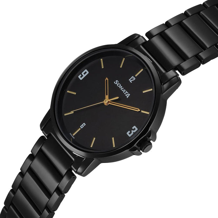 Sonata Quartz Analog Black Dial Watch for Men