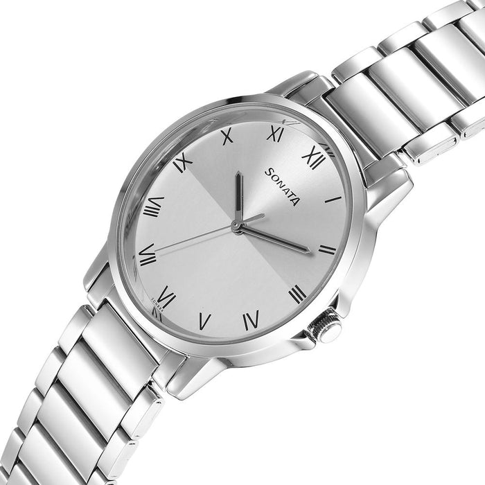 Sonata Quartz Analog Silver Dial Watch for Men