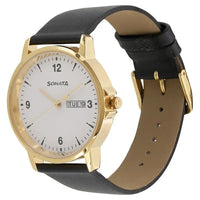 Sonata Quartz Analog with Day and Date White Dial Leather Strap Watch for Men