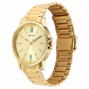 Sonata Traditional Essentials Quartz Analog Champagne Dial Stainless Steel Strap Watch for Men