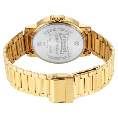 Sonata Traditional Essentials Quartz Analog Champagne Dial Stainless Steel Strap Watch for Men