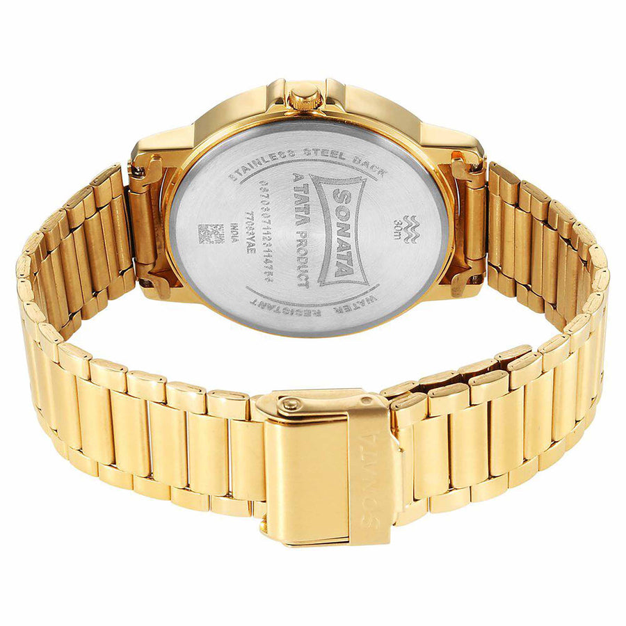 Sonata Traditional Essentials Quartz Analog Champagne Dial Stainless Steel Strap Watch for Men