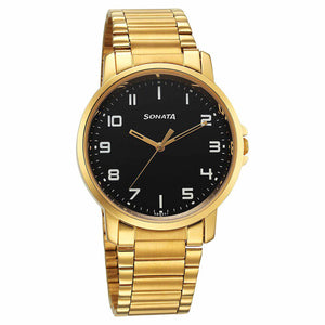 Sonata Traditional Essentials Quartz Analog Black Dial Stainless Steel Strap Watch for Men