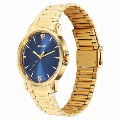 Sonata Traditional Essentials Quartz Analog Blue Dial Stainless Steel Strap Watch for Men