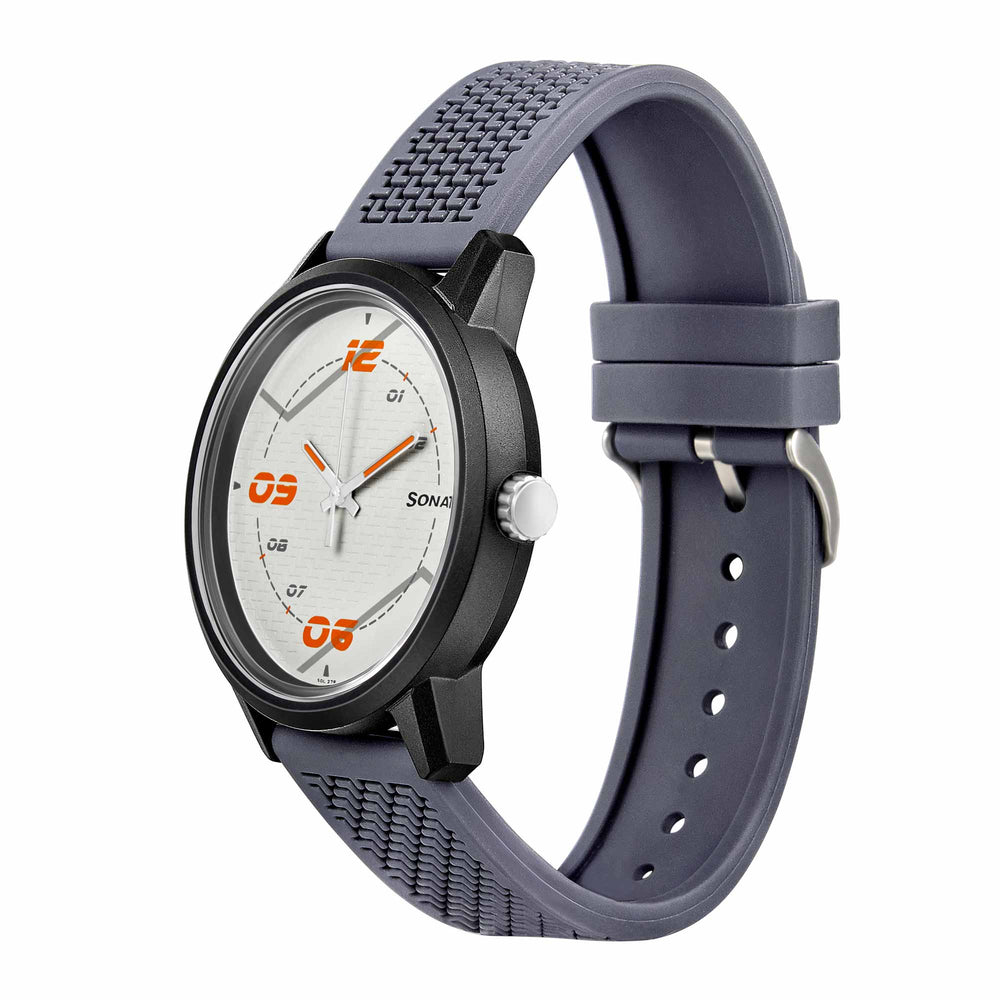 Sonata Grey Dial Silicone Strap Analog Watch for Men