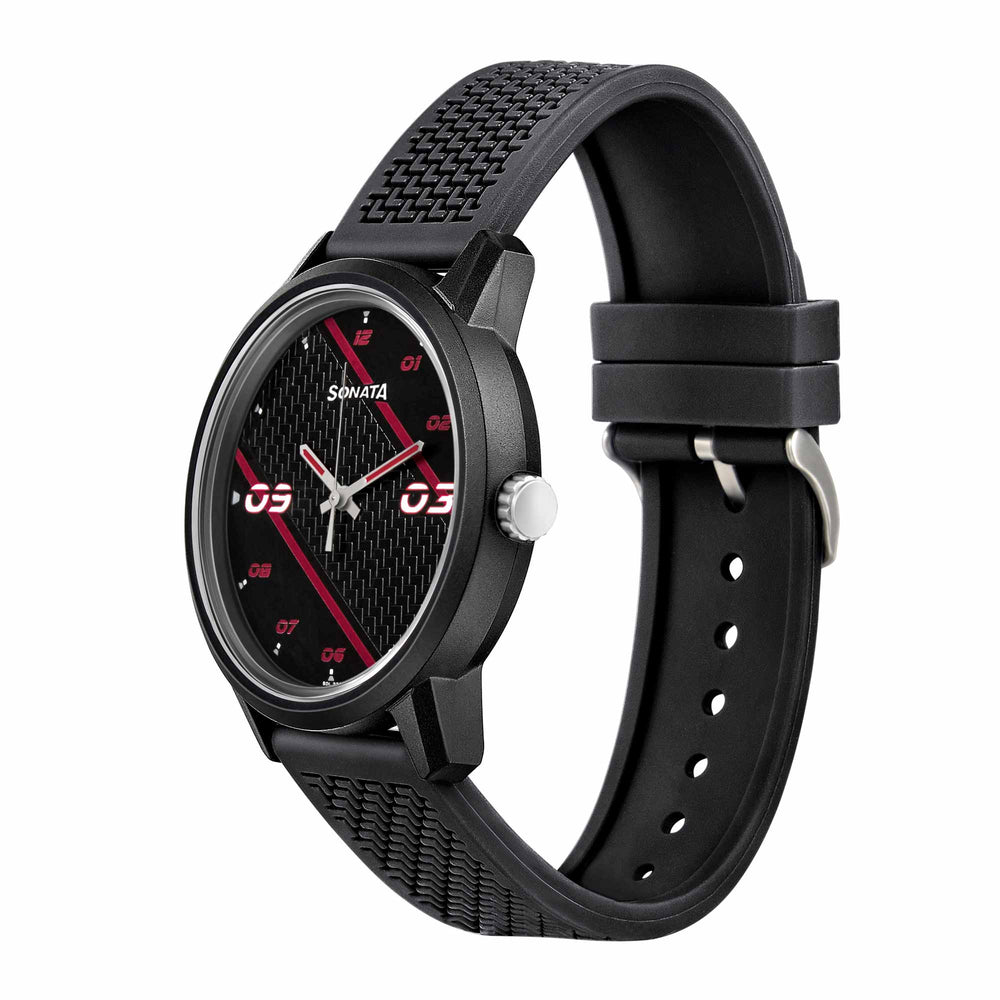 Sonata Black Dial Silicone Strap Analog Watch for Men