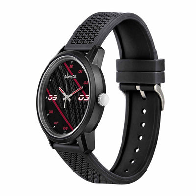 Sonata Black Dial Silicone Strap Analog Watch for Men