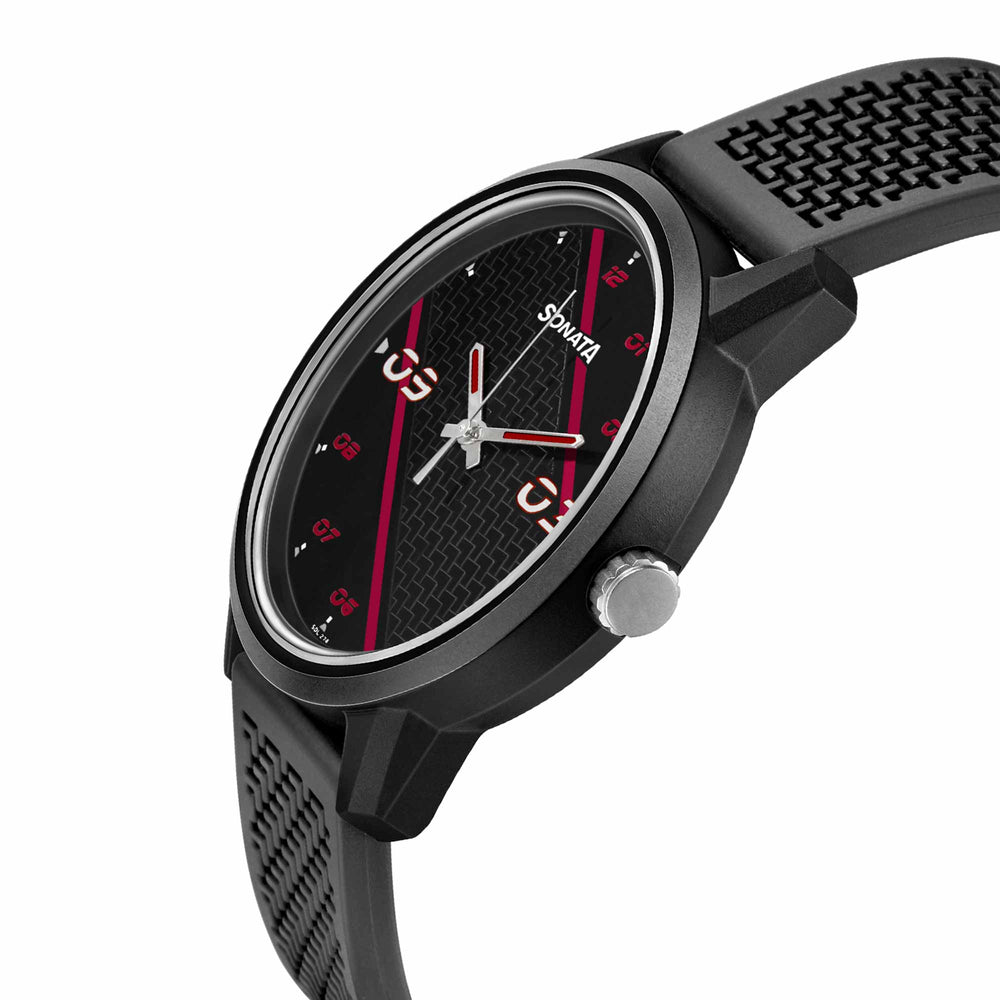 Sonata Black Dial Silicone Strap Analog Watch for Men