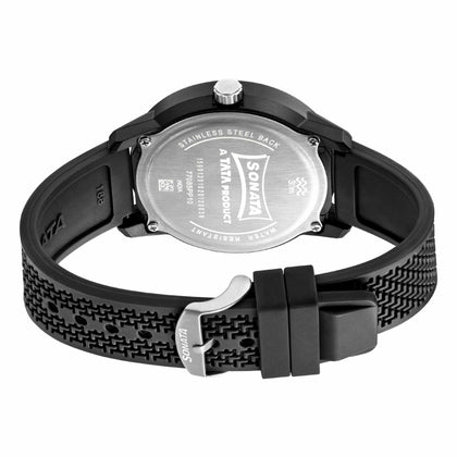 Sonata Black Dial Silicone Strap Analog Watch for Men