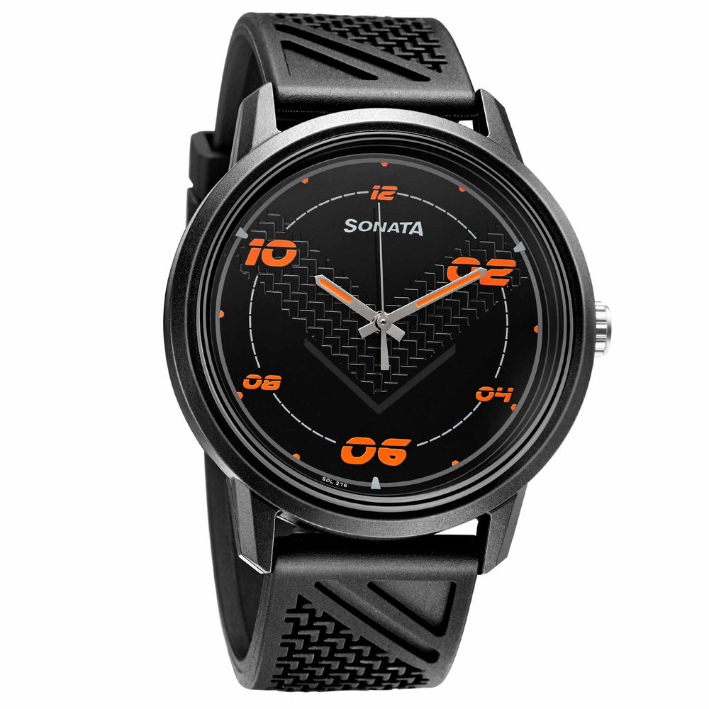 Sonata Black Dial Silicone Strap Analog Watch for Men