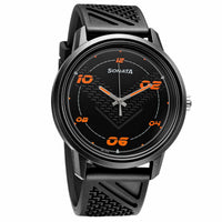 Sonata Black Dial Silicone Strap Analog Watch for Men