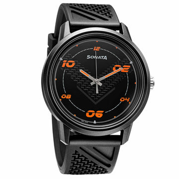 Sonata Black Dial Silicone Strap Analog Watch for Men
