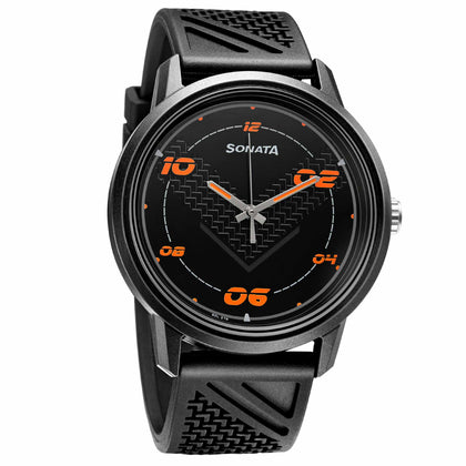 Sonata Black Dial Silicone Strap Analog Watch for Men