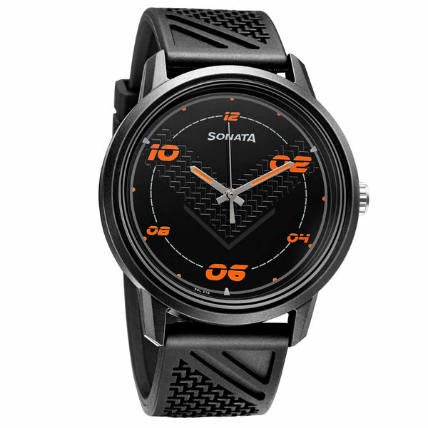 Sonata Black Dial Silicone Strap Analog Watch for Men