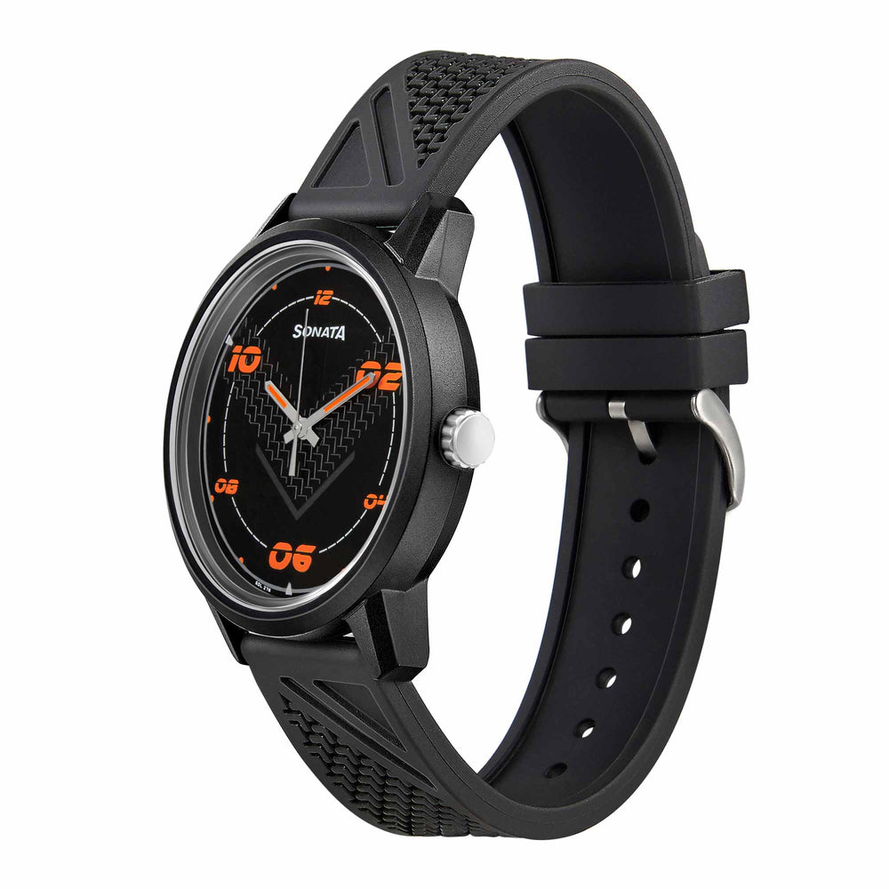 Sonata Black Dial Silicone Strap Analog Watch for Men