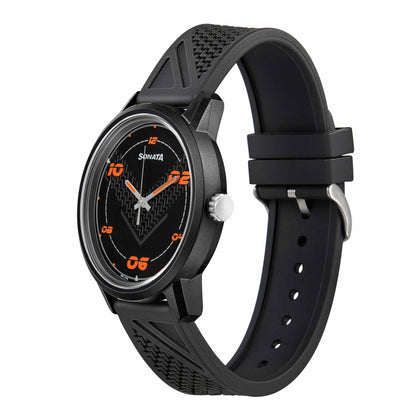 Sonata Black Dial Silicone Strap Analog Watch for Men