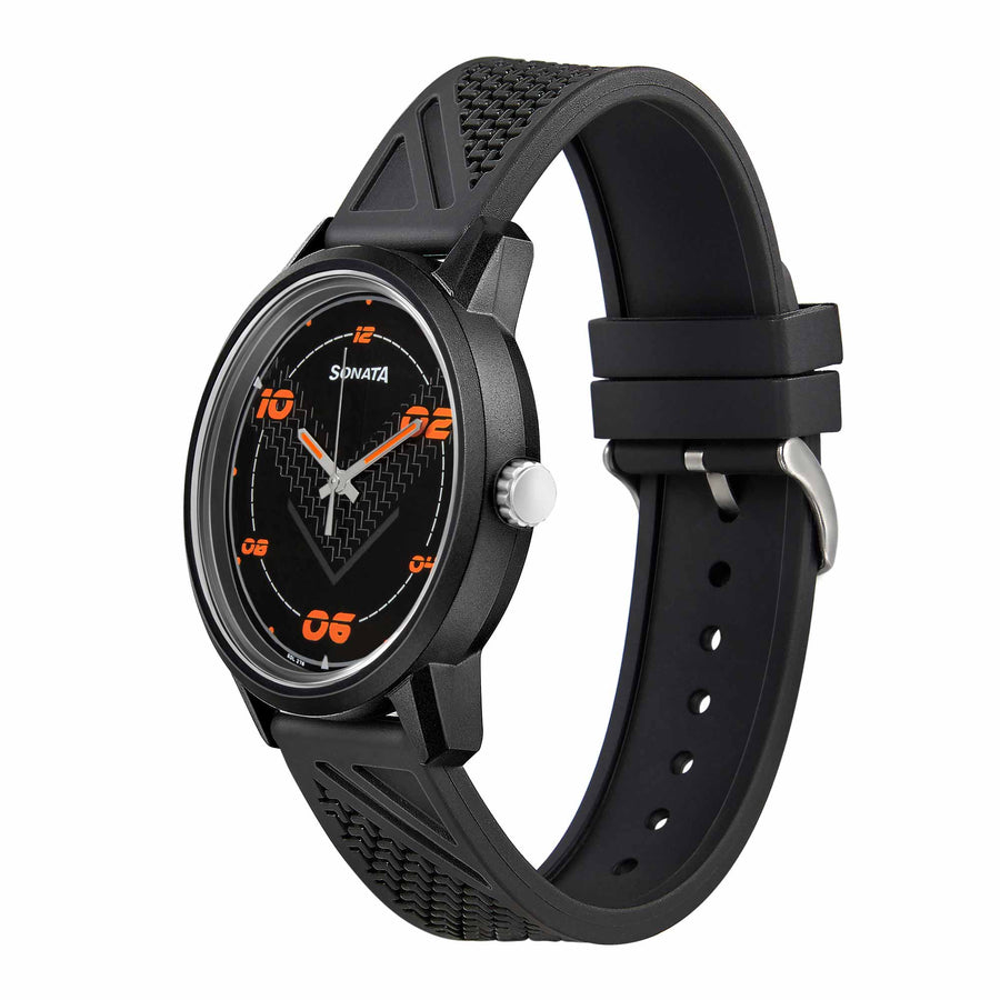 Sonata Black Dial Silicone Strap Analog Watch for Men